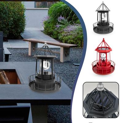 Solarbetriebener drehender Leuchtturm LED-Rasenleuchte Außen Garten Dekorative Leuchte mit Metallrahmen und Glasgehäuse für Hofweg