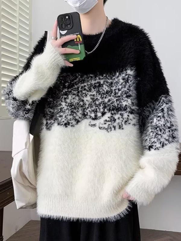 Men's Warm Gradient Mink Velvet Sweater - Half-High Collar, Casual Versatile Knitwear for Autumn/Winter
