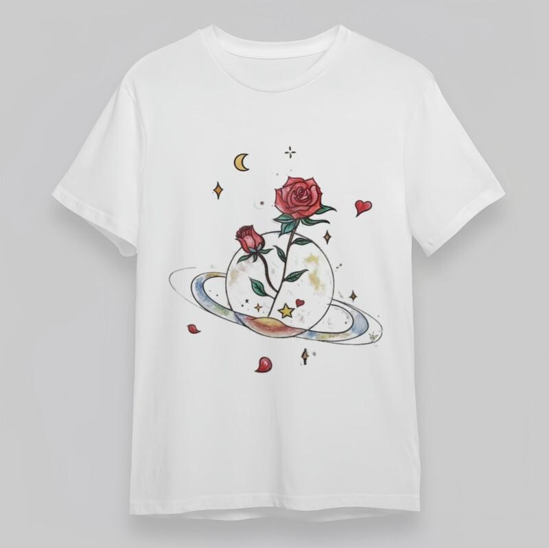 

Women s Plus Size Classic T-Shirt Saturn Ring Red Rose Celestial Print Tee USA 2XL