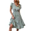2025 summer new women's fashion green print dress