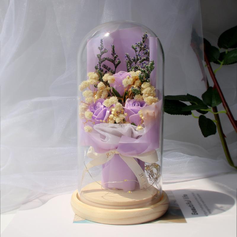 Simulated Dried Roses, Gypsy Stars, Million-star Small Bouquet, Glass Cover Ornament, LED Night Light, Valentine's Day Gift.