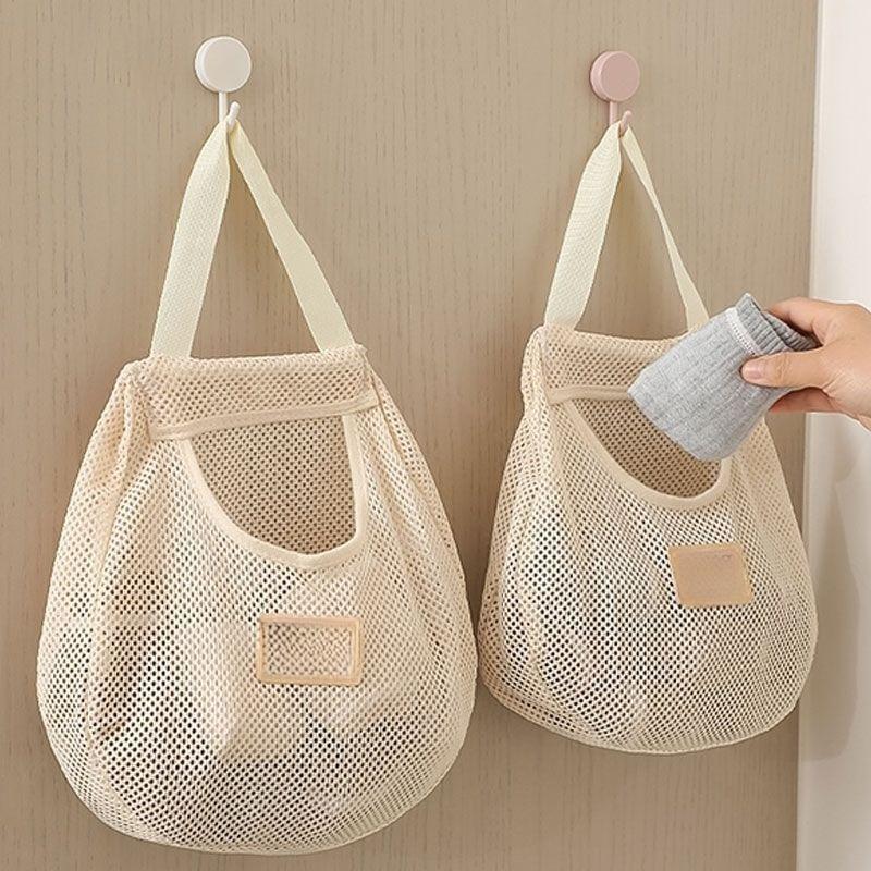 1PC wall-mounted storage mesh bag, underwear, underwear wardrobe hanging mesh bag, kitchen fruit and vegetable garlic storage bag