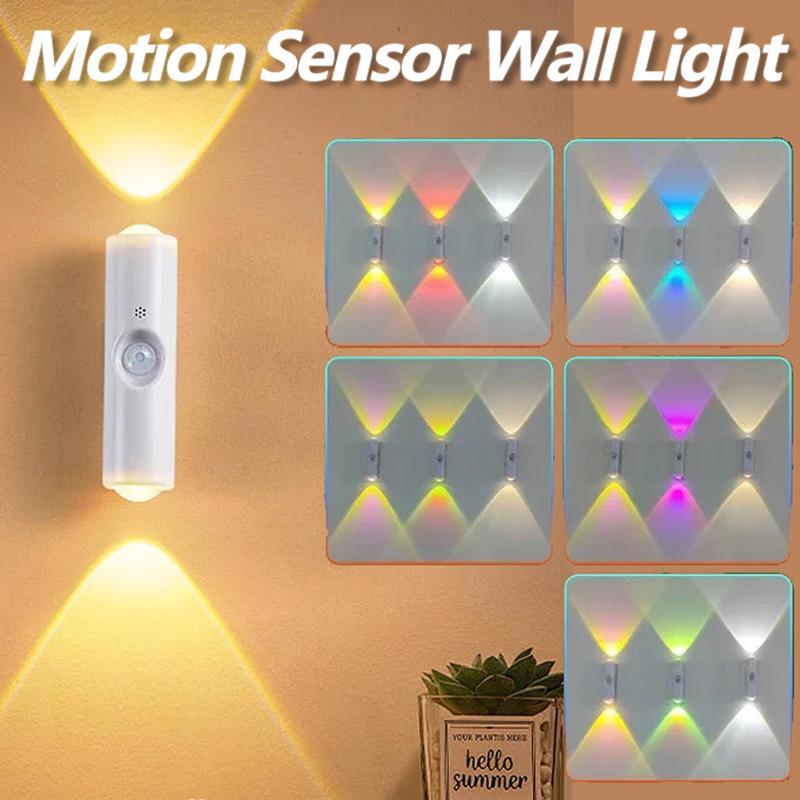 

Smart Rgb Gradient Night Light Magnetic Motion Sensor Rechargeable Wall Lamp For Bedroom Bathroom Closet Garden Household Decoration
