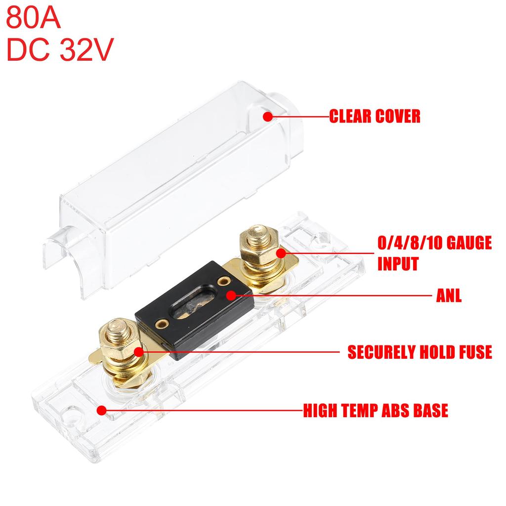 x AUTOHAUX 1 Set of Car 2 4 AWG Wire ANL Fuse Holder and 5 80A ANL Fuses 1/0 Input/Output