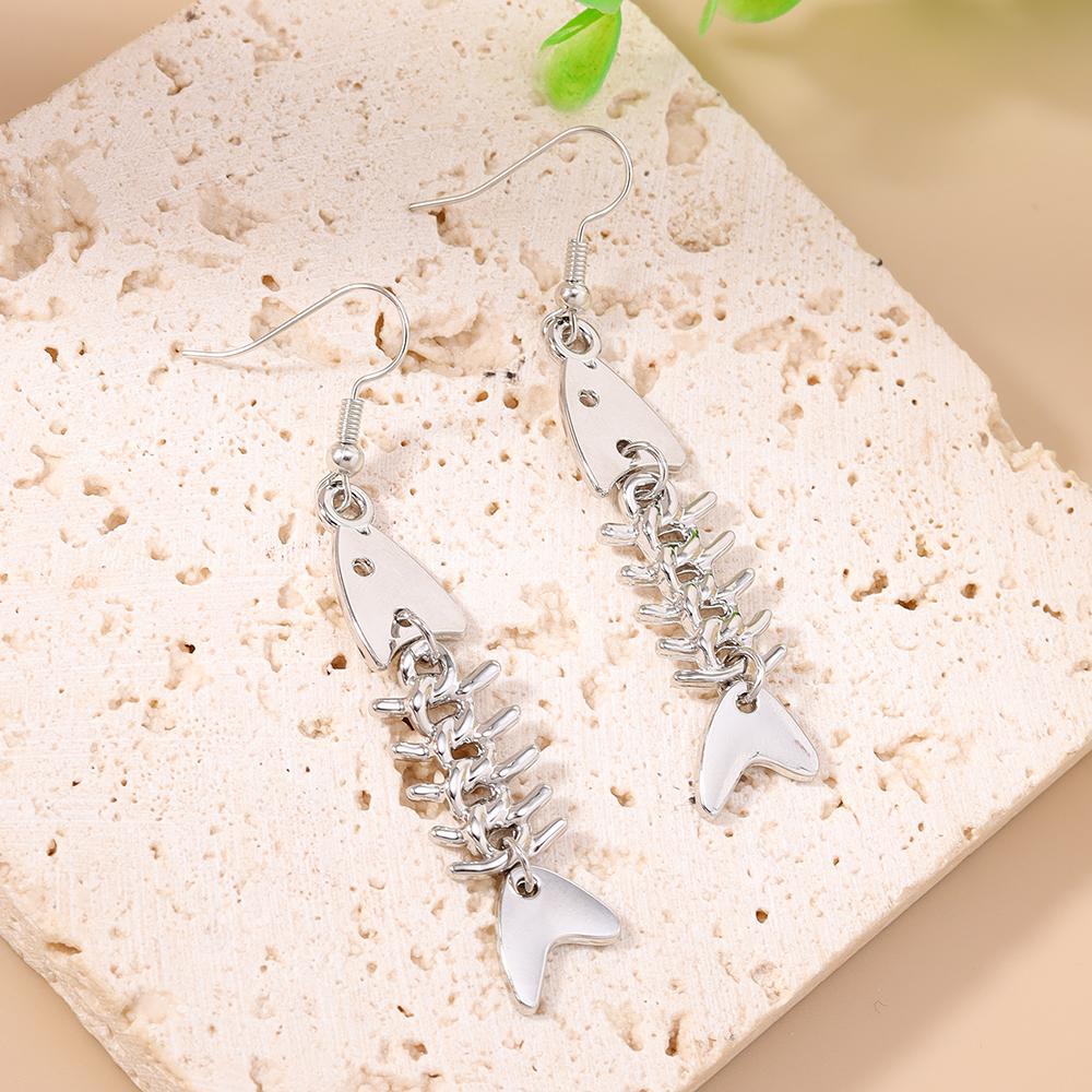 Fashion Stainless Steel Fishbone Drop Earrings Women Men Punk Hip-hop Earrings Club Party Jewelry Gifts