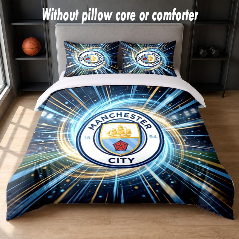 Manchester City Design Bed Bedding Set 1 Duvet Cover + 2 Pillowcases Soft Breathable Household Bed Linens