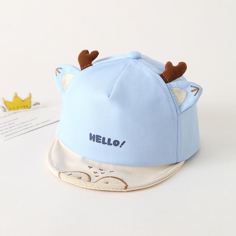 Toddler Duckbill Hat with Soft Brim, Cartoon Antlers Embroidery, Unisex Spring/Autumn Baseball Cap for Infants and Children