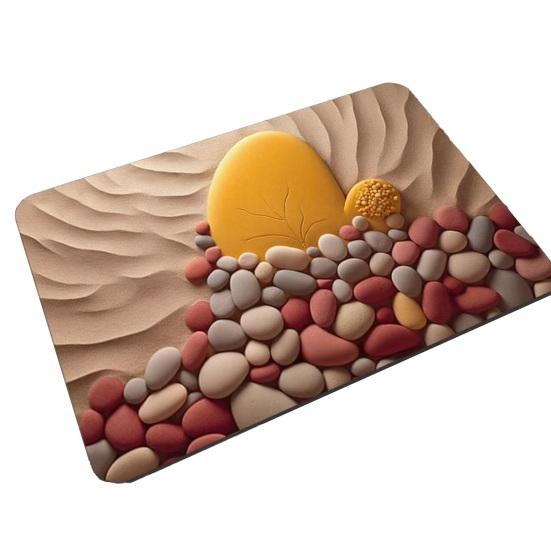 Yousheng 3D Optical Illusion Bathroom Rug Non-Slip Pebble Stone Pattern Bath Mat Quick Dry Absorbent Floor Mat for Bathroom Tub Shower Sink