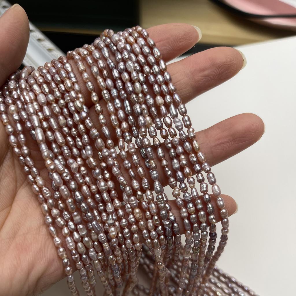 1String, Purple Natural Freshwater Pearls, Handmade Rice Pearl Beads for Jewelry Making DIY Necklaces, Bracelets Crafts (Beads 2.8-3.2mm, Length 36cm)
