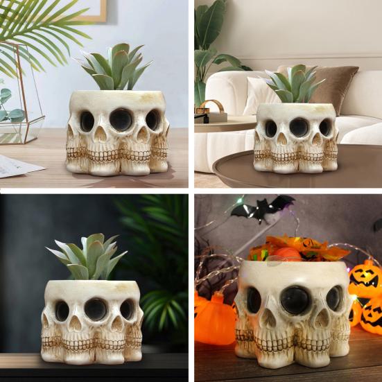 Creepy Skull Planter Succulent Vase Realistic Looking Multi-Face Design Horror Skeleton Planter