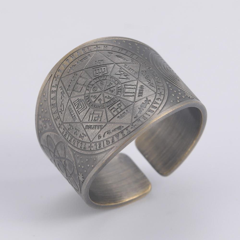 Dawapara Seal of The 7 Archangels Protection Ring Amulet Metatron Cube Lilith Symbol The Secrets of King Solomon Vintage Jewelry