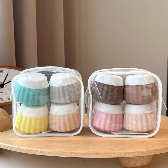 4Pcs 40ML Silicone Travel Bottle with Clear PVC Bag Leak Proof Reusable Facial Cream Lotion Sunscreen Storage Jar Portable Refillable Empty Toiletries