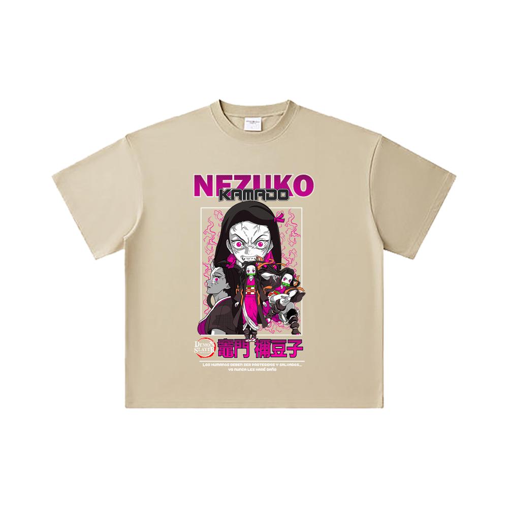 260 GSM Double Yarn 32 Count 100% Cotton Demon Slayer V55 Nezuko Print Unisex Heavy Cotton T Shirt