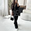 Women's Autumn Solid Color Casual Loose-fitting Set Design Long-sleeved Pocket Top + Pants Elegant Lady Two-piece Set