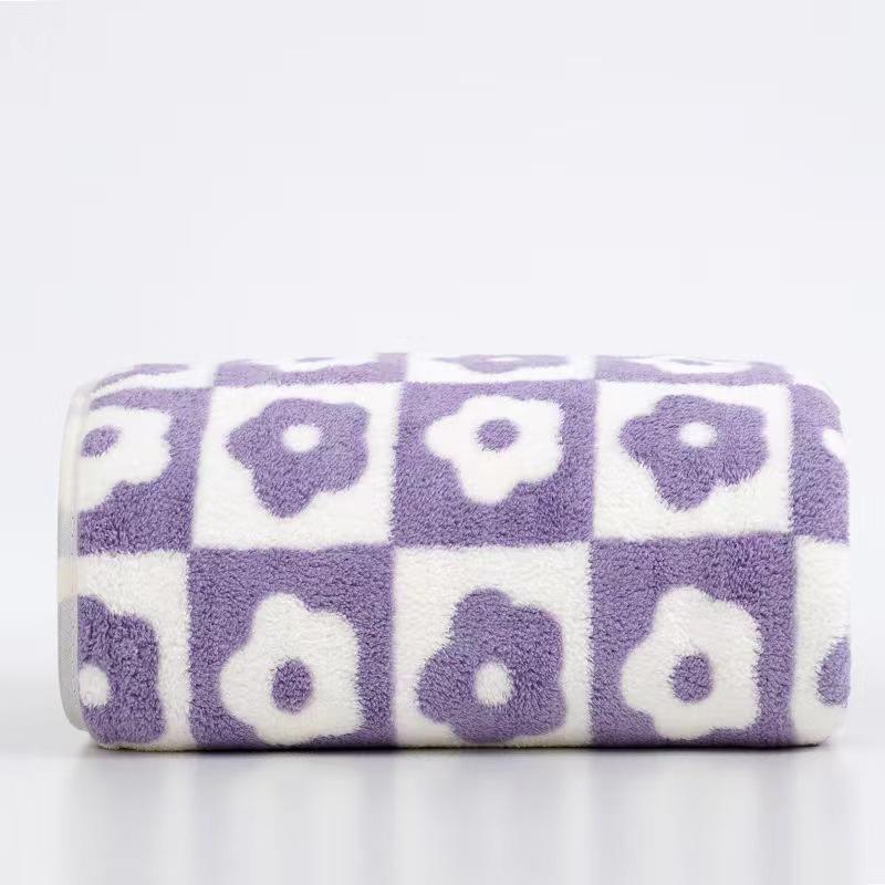 Soft Plaid & Floral Coral Fleece Towel Set - Couple s Home Gift 35x75cm