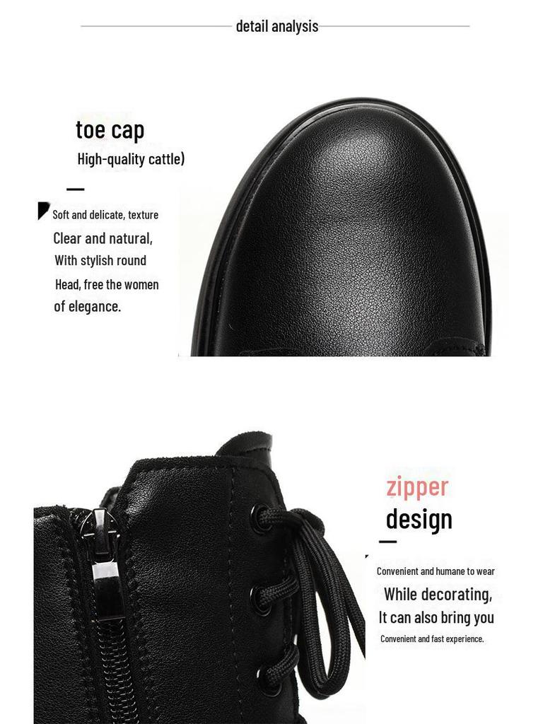 Botas Martin de Cuero Genuino para Mujer - Otoño/Invierno 2024, Tacón Bajo, Acolchado de Terciopelo, Suela Plana, Forrado de Algodón