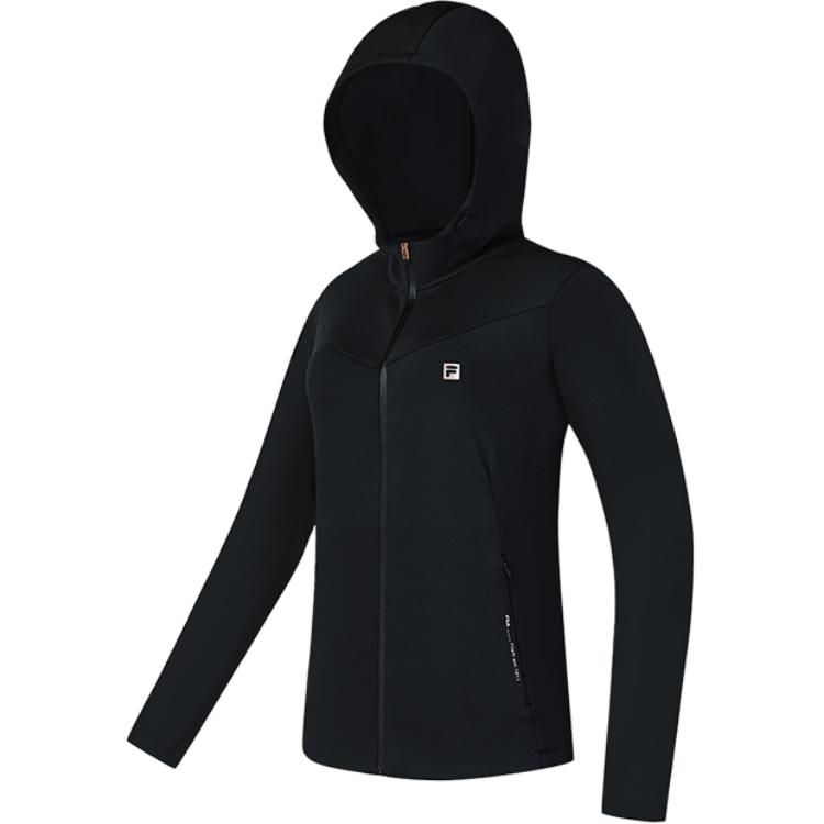 Fila Fitness Knitted Hooded Comfortable Long Sleeve Jacket Women Jackets Deep-Black A11W511503F-BK