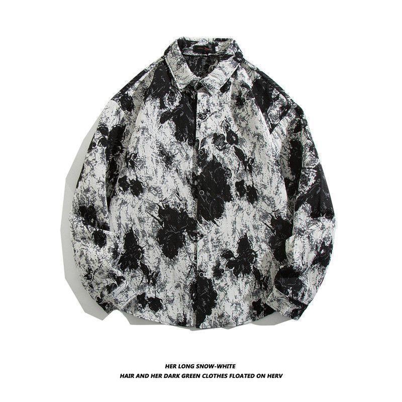 Men's Cuban Vintage Retro Long Sleeve Shirt Japanese Ethnic Style Autumn Winter Casual Button Down