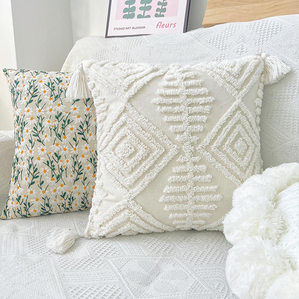 Embroidered Floral Pillow Case Decor Home Light Luxury Sweet Pillow Cushion Cover Throw Square Funda Cogines De 45x45