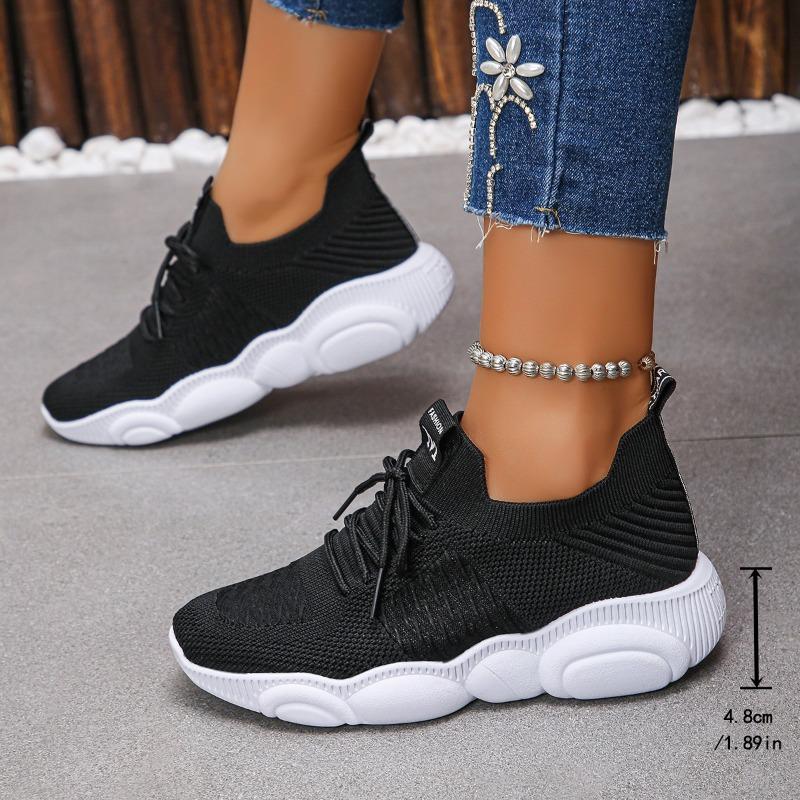 Large size spring and autumn new lace-up casual sports shoes mesh thick-soled casual versatile flying woven breathable running shoes