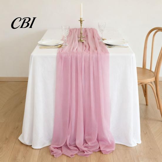 Chiffon Table Runner Sheer Flowing Runner, Wedding Elegant Solid Color Charming Dining Accessory for Home Bridal Shower Party Decor