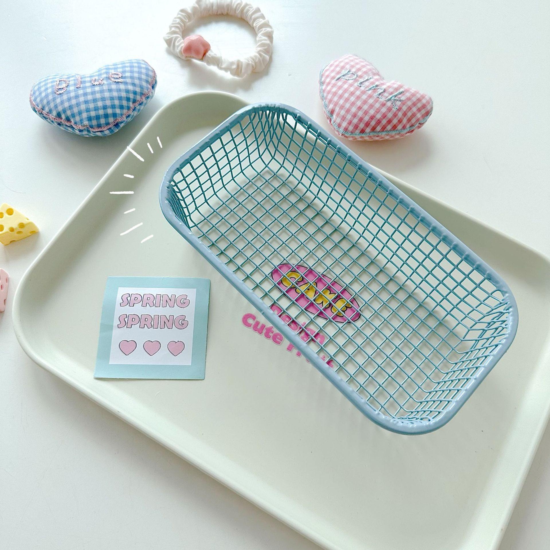 

Корзина для хранения из кованого железа miscellaneous stationery finishing storage box desktop decoration photography props storage basket синий