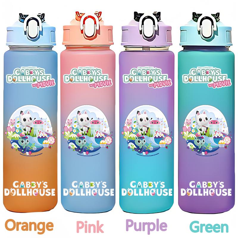 Gabby's 750ml Dollhouse Gabby Carlita DJ Catnip Mercat Gradient Plastic Straw Cup Pandy Paws Cakey Cat Mama Cat Drinking Bottle