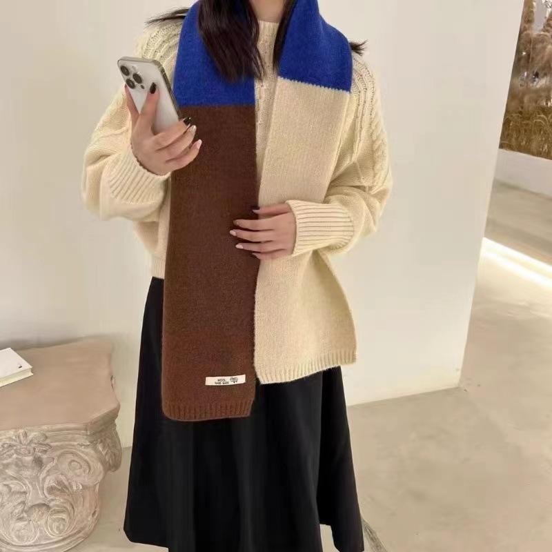 New autumn and winter ins wind contrasting color scarf female neck protector Korean version cute student warm knitted versatile scarf male
