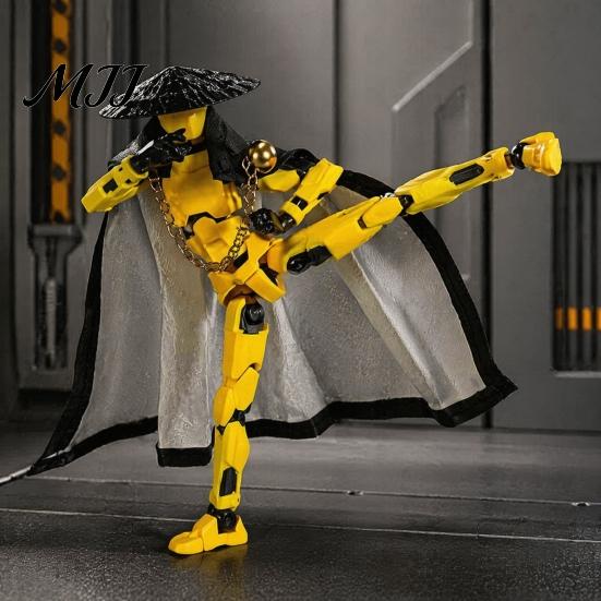 Swordsman Action Model Chinese Figure with Accessories, Multi-Joints Movable Bamboo Hat Cloak Man Figurine, Articulated Dummy Robot Toy Collectible