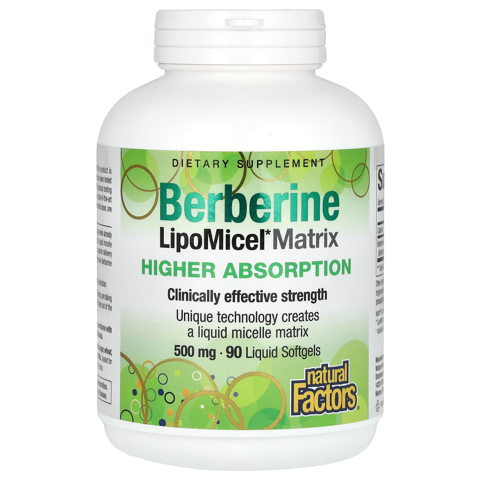 

Natural Factors, Berberine, LipoMicel Matrix, 500 мг, 90 рідких капсул
