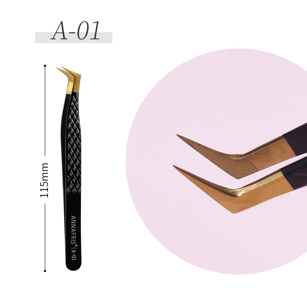 ANNAFRIS High-end Fiber Tip Lash Tweezers Stainless Steel Straight Head Curved Tip Eyelash Extension Tweezer Makeup Tools