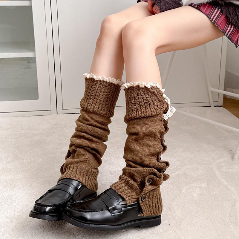 Maillard Rote Spitzensocken für Mädchen - Gemütliche Herbst-/Winter-Strick-Beinwärmer im Y2K-Stil, Perfekt zu Lederschuhen.