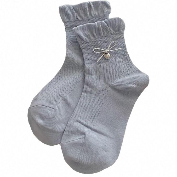 Women's Korean Style Lace Heart Bowknot Ballet Mid-Calf Cotton Socks - Thin & Breathable