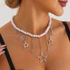 Elegant Pearls Necklace with Chain Star Clavicle Chain Adjustable Choker Neck Jewelry for Wedding Party Special Occasion