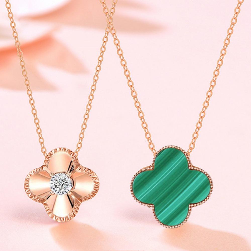 

Высококачественное роскошное ожерелье с четырьмя листочками клевера, женская мода, простая цепочка на ключицу Tide, подарок на День святого Валентина 925 silver зелёный