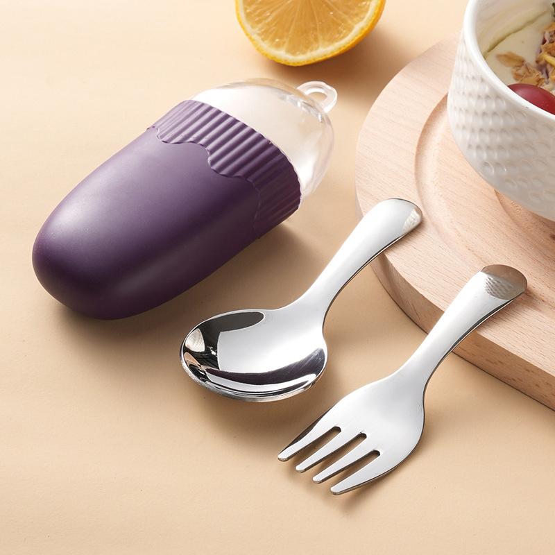 

2 шт./набор Детские ложки вилки коробка Детские из нержавеющей стали Детские столовые приборы Портативные детские приборы для кормления Детские ложки Детский набор посуды