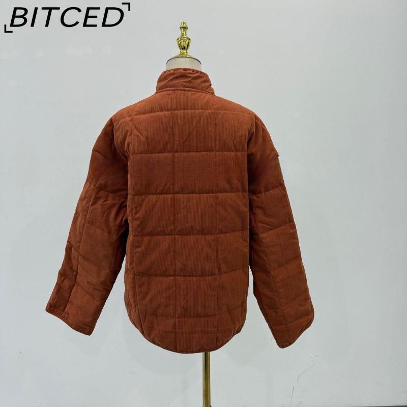 BITCED Solid Colour Stand Collar Cotton Coat - Women's Loose Fit Long Sleeve Pocket Jacket