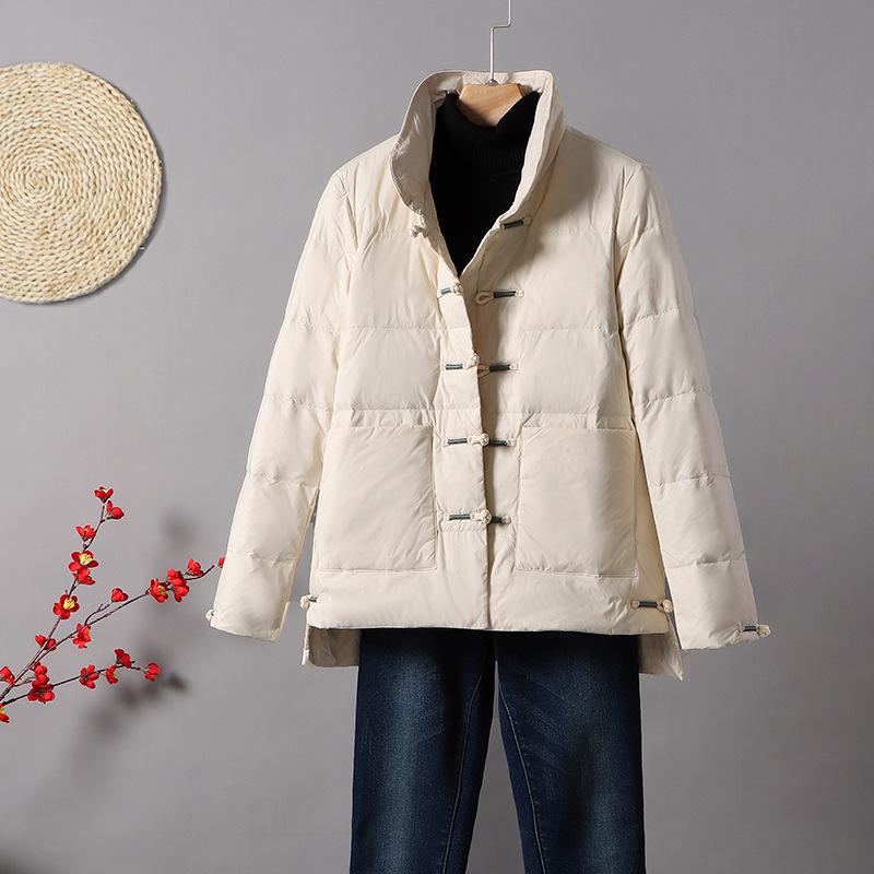 Women's Retro Artistic Down Jacket - Winter 2023 Collection: Frog Button, Ethnic Style, Fashionable Short Design