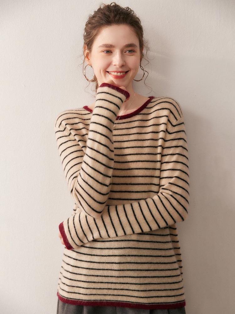 Women's Casual Versatile Cashmere Knit Pullover Sweater - Soft, Skin-Friendly, Slimming Loose Fit for Layering