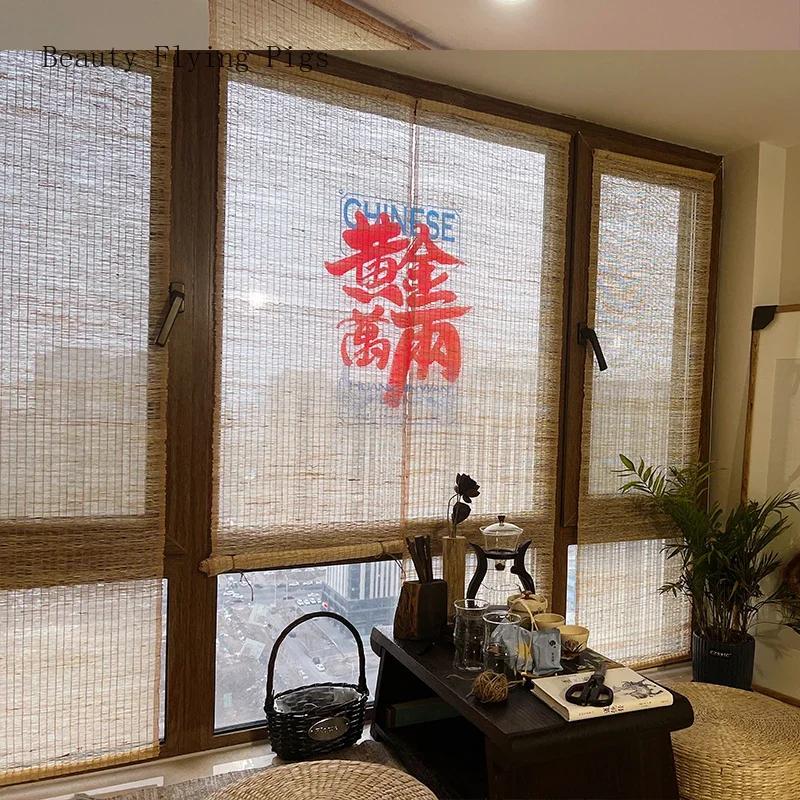 Retro and Nostalgic Ramie Curtains, Partition Screens, Semi Shading Grass Curtains In the Entrance Plant Fiber