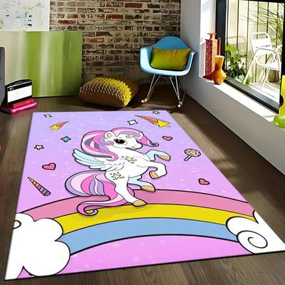 Einhorn Regenbogen Teppich Matte Läufer Sterne Herzen Cartoon Märchen Mädchen Schlafzimmer Heimdekoration Fußmatte Schlafzimmerdekor Heimmatte