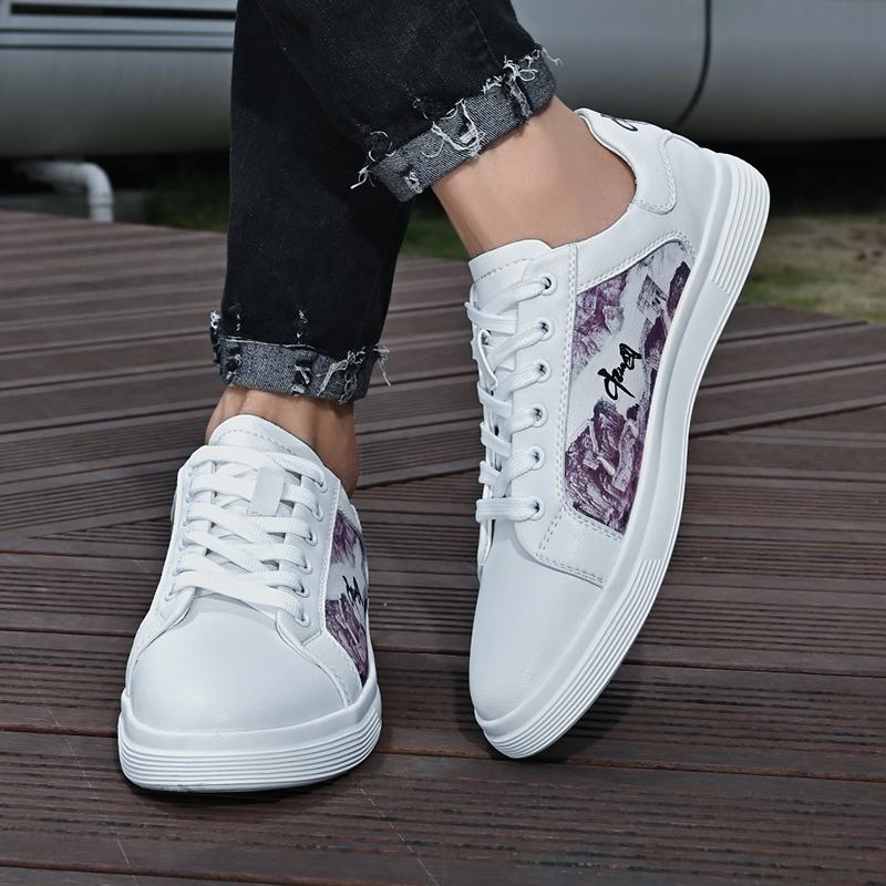 Newest White Men Shoes Fashion Ink Painting Men Sneaker Casual Young Leather School Shoes Designer High Quality Skateboard Trainers