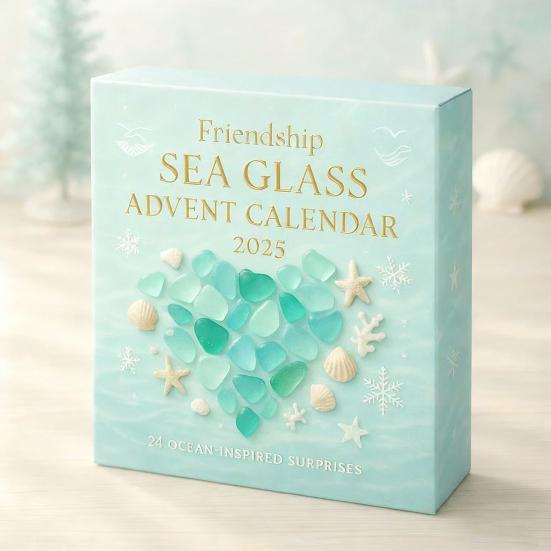 Friendship Sea Glass Advent Calendar 24 Days Acrylic Ornament with Ocean Themes Christmas Countdown Decor for Tree And Best Friends
