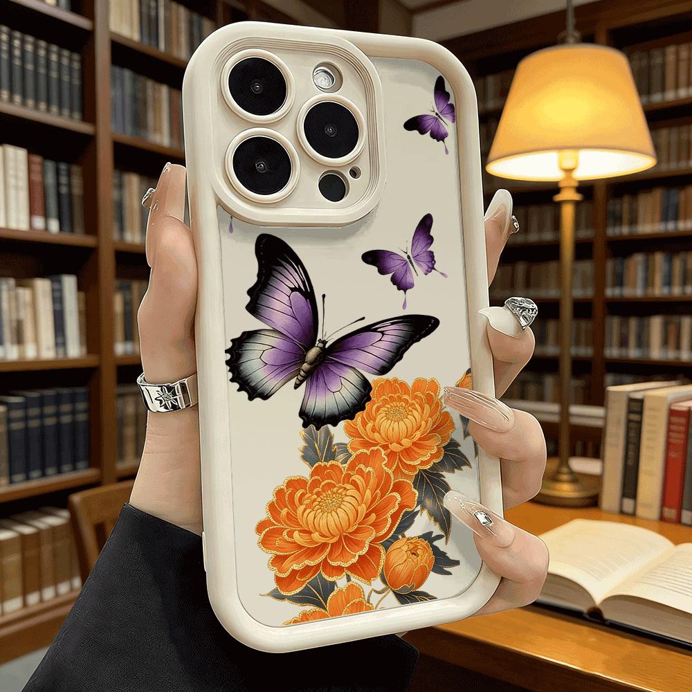 Butterflies and Orange Peonies Soft TPU Shockproof Case For Xiaomi Redmi Note 15 14 13 12 11 Pro Anti-Fall Protective Back Cover