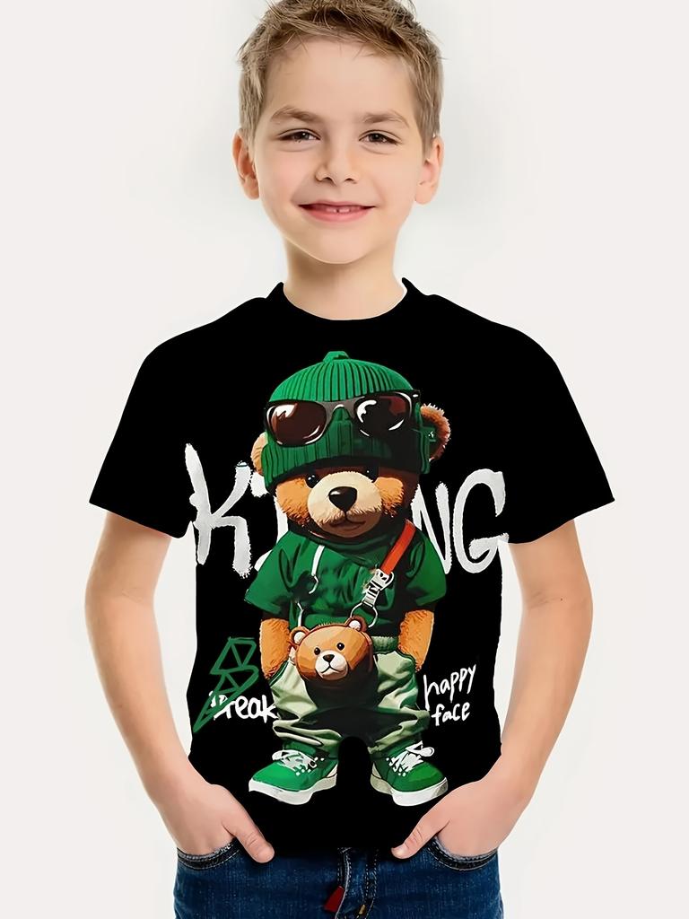 Kids Boys Clothes Short Sleeve Cool Bear Print Children Summer Clothes Boys Tshirt Casual Stylish Girl Clothes O-Neck Child Tops