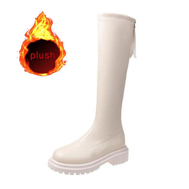 Botins de Inverno Sapatos Femininos Botas de Cano Médio Botas Baixas de Couro PU Macio Sapatos Moda Feminina Outono e Inverno Novo