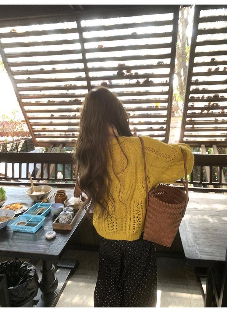 Korean Style Hollow Knit Cardigan Women's Early Autumn Long Sleeve Sweater