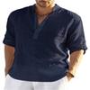 Men's Casual Long Sleeve Solid Color Shirt For European American Loose Collar Linen Cotton Stand