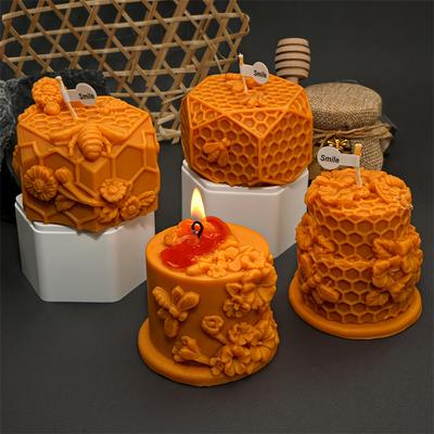 Moule à Bougie Silicone Abeille Gâteau Nid d'Abeille 3D DIY Formes de Fleurs Abeilles Bougies Plâtre Décoration Maison Cadeau