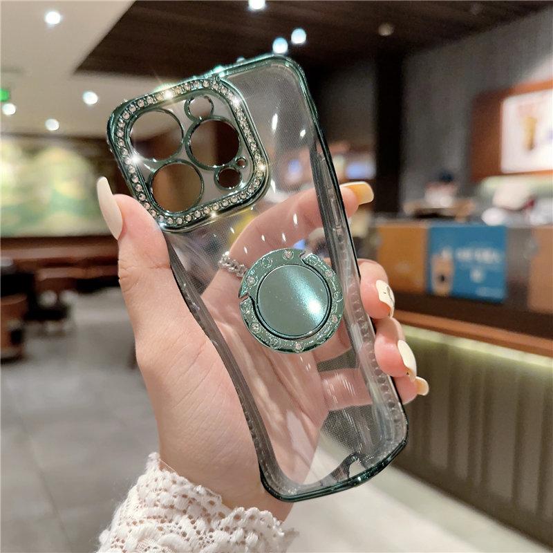 Glitter Ring Holder Clear Phone Case For Iphone 14 13 12 11 Pro Max Xs Max Xr 13pro 14 Plus Shockproof Bumper Plating Soft Cover